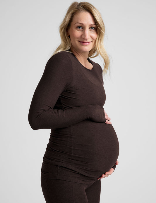 Soft Featherweight Crew Neck Maternity Pullover Top with Thumbholes