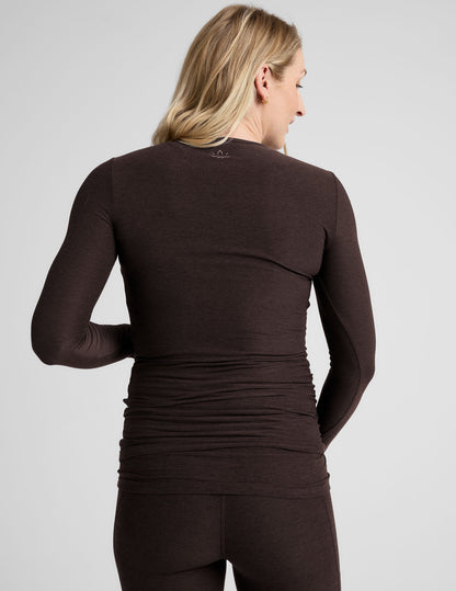 Soft Featherweight Crew Neck Maternity Pullover Top with Thumbholes