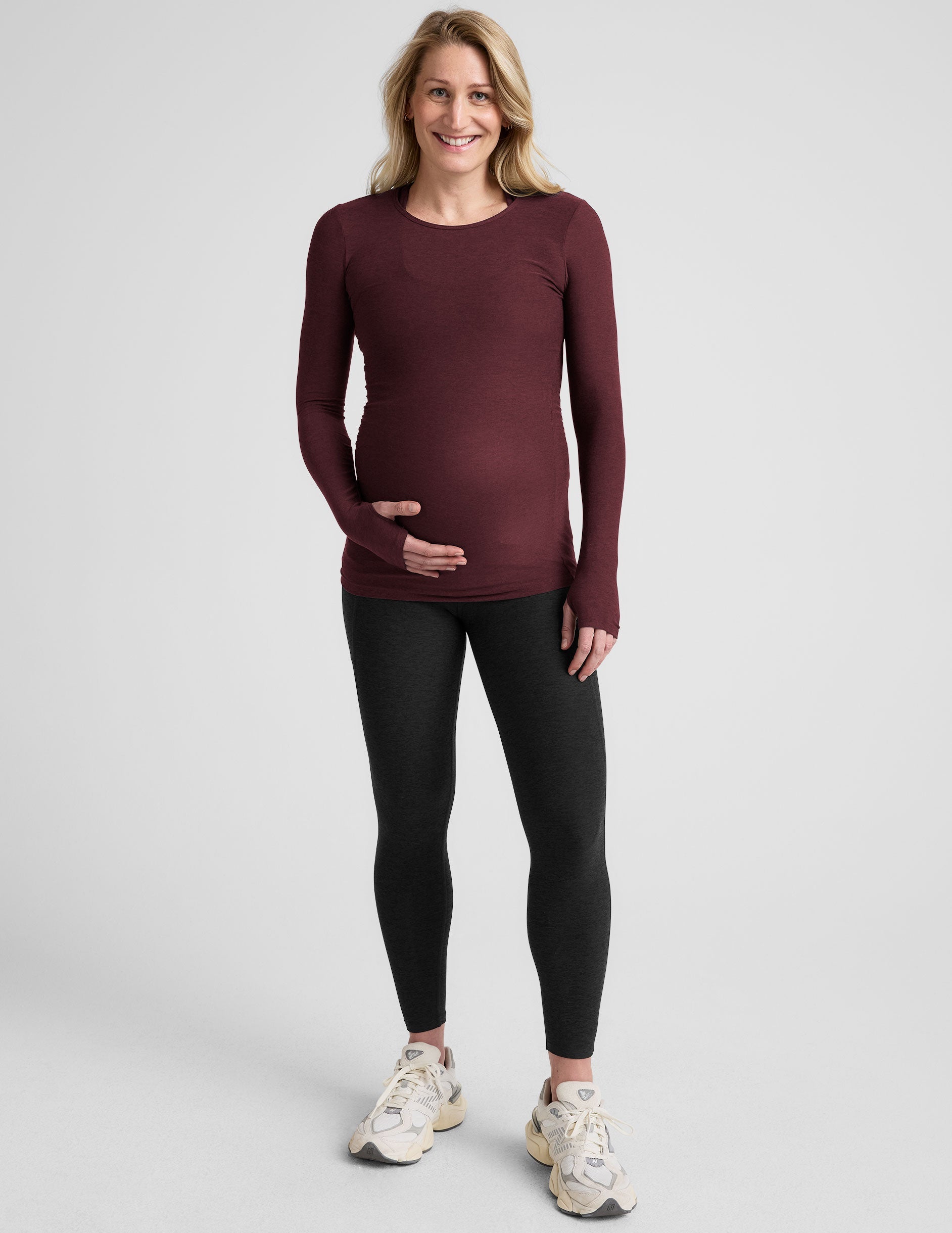 Featherweight Maternity Crew Pullover Top: Soft, Breathable, Thumbholes, Pregnancy & Beyond