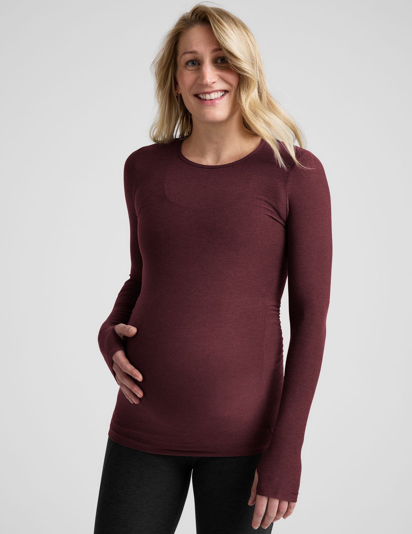Featherweight Maternity Crew Pullover Top: Soft, Breathable, Thumbholes, Pregnancy & Beyond