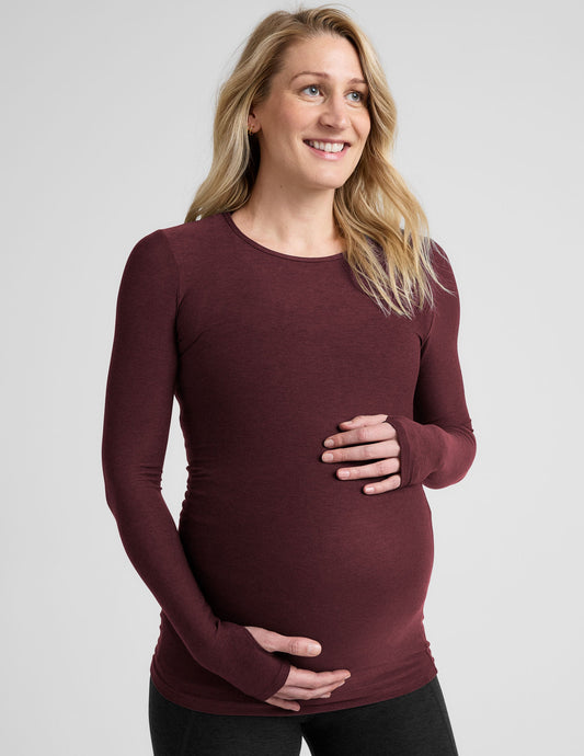 Featherweight Maternity Crew Pullover Top: Soft, Breathable, Thumbholes, Pregnancy & Beyond