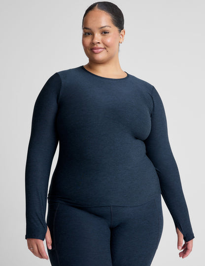 Soft Featherweight Spacedye Crew Neck Pullover Top for Women - Nocturnal Navy