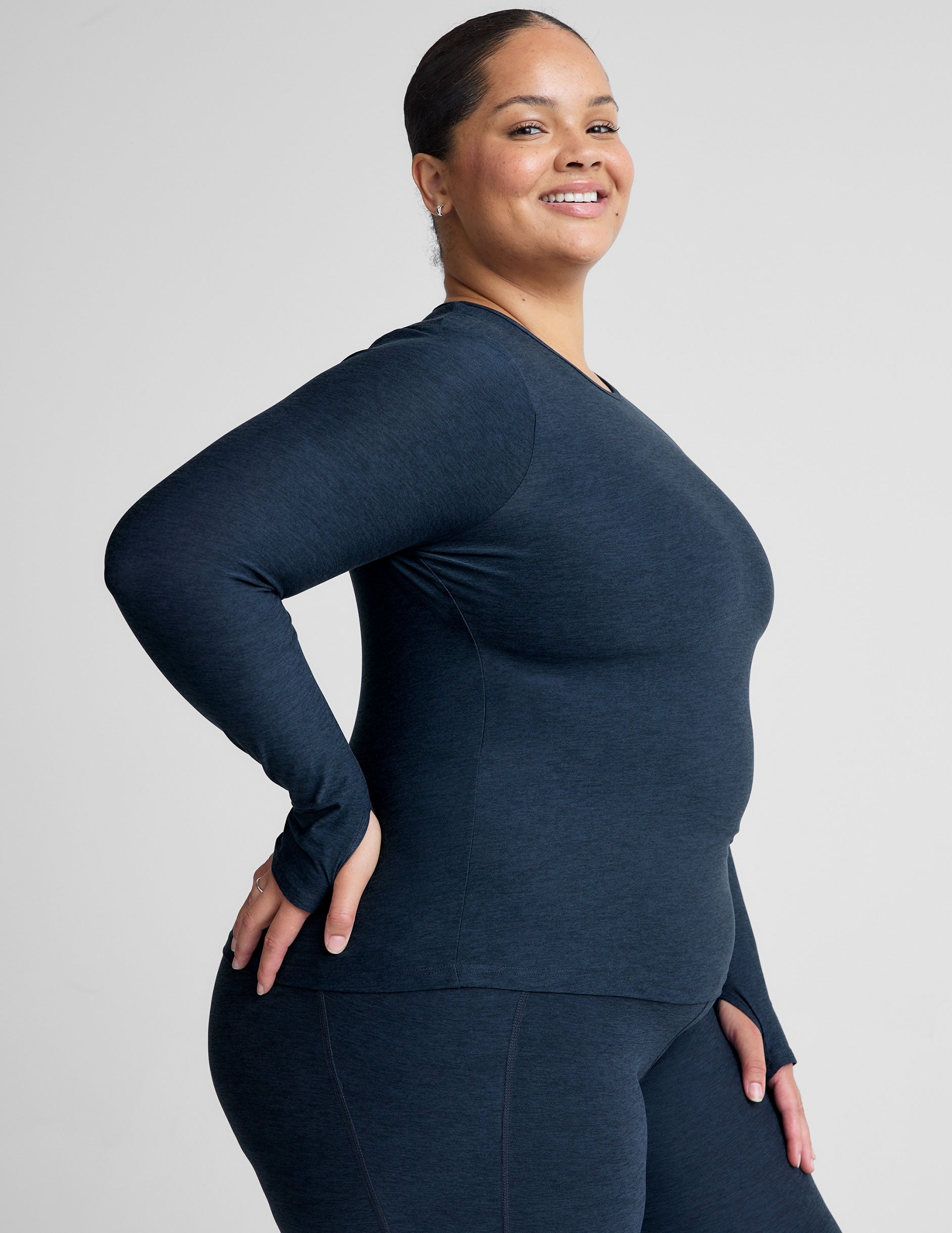 Soft Featherweight Spacedye Crew Neck Pullover Top for Women - Nocturnal Navy