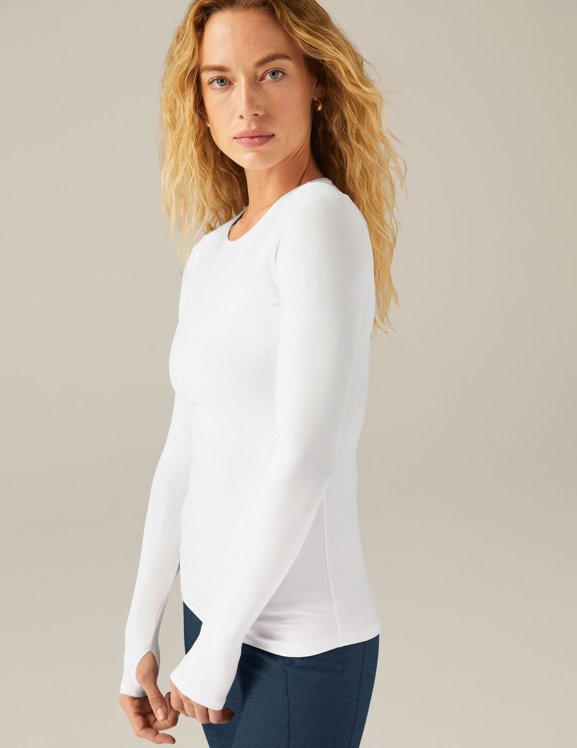 Featherweight Cloud White Long Sleeve Crew Pullover - Supremely Soft Spacedye Fabric