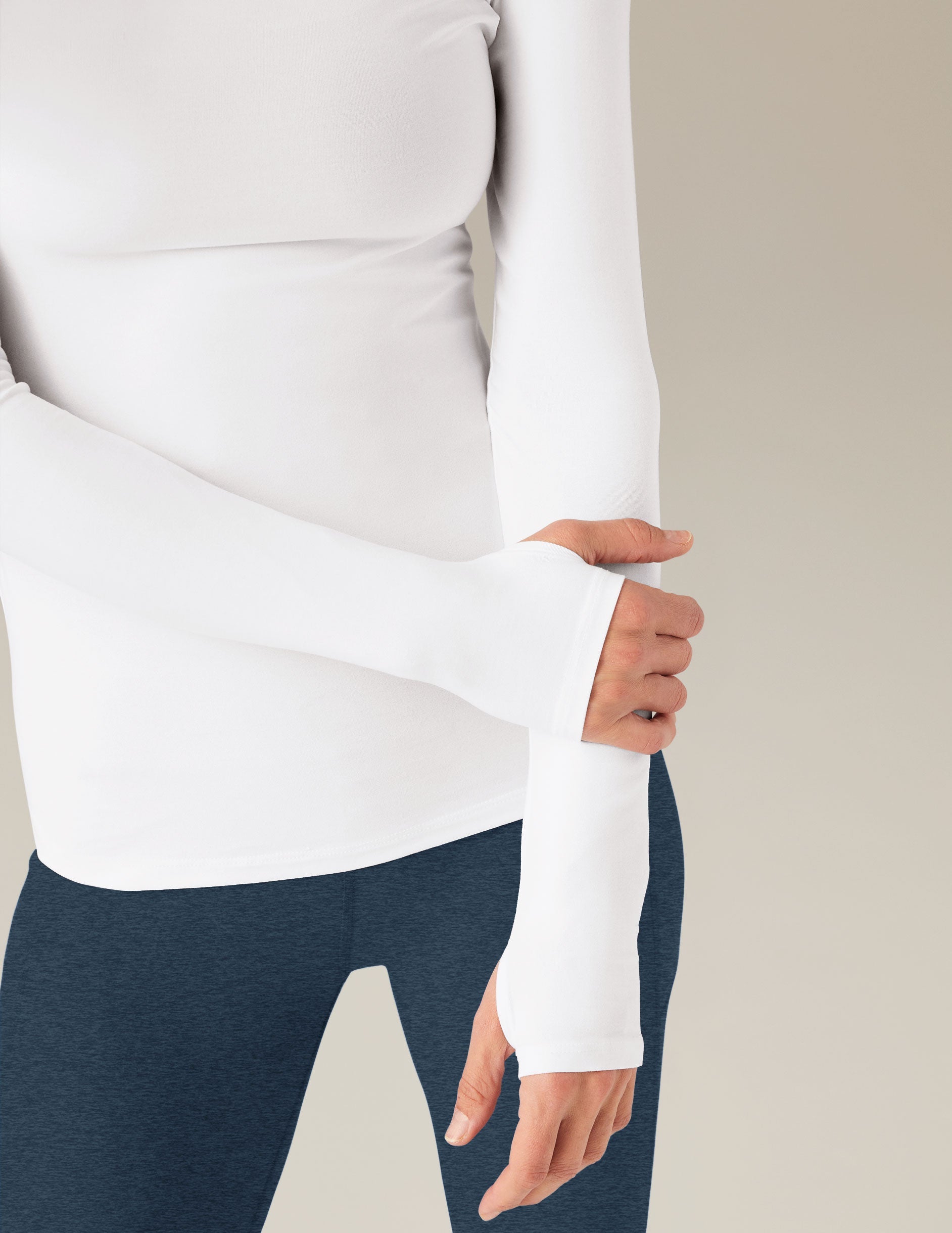 Featherweight Cloud White Long Sleeve Crew Pullover - Supremely Soft Spacedye Fabric