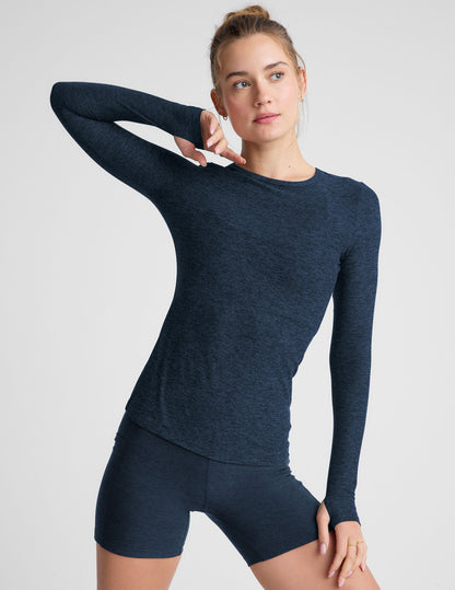 Soft Featherweight Spacedye Crew Neck Pullover Top for Women - Nocturnal Navy