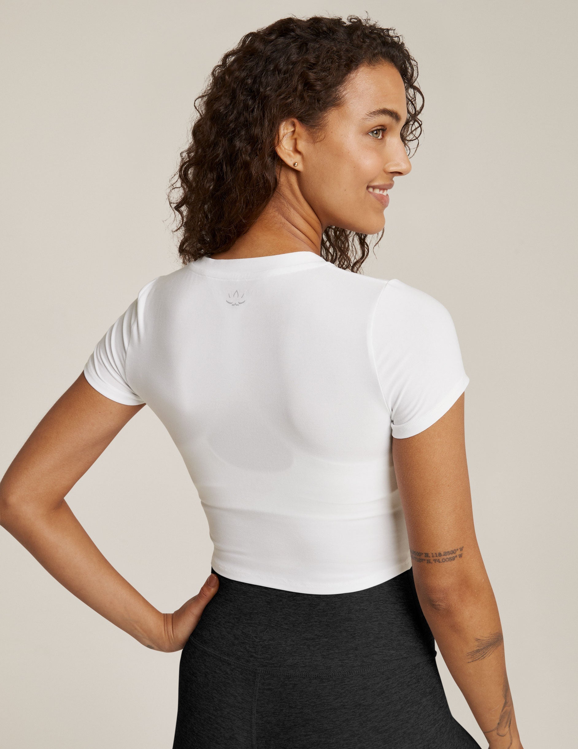 Featherweight Spacedye Cropped Tee: Ultra-Soft, Criss-Cross, Versatile Activewear Top
