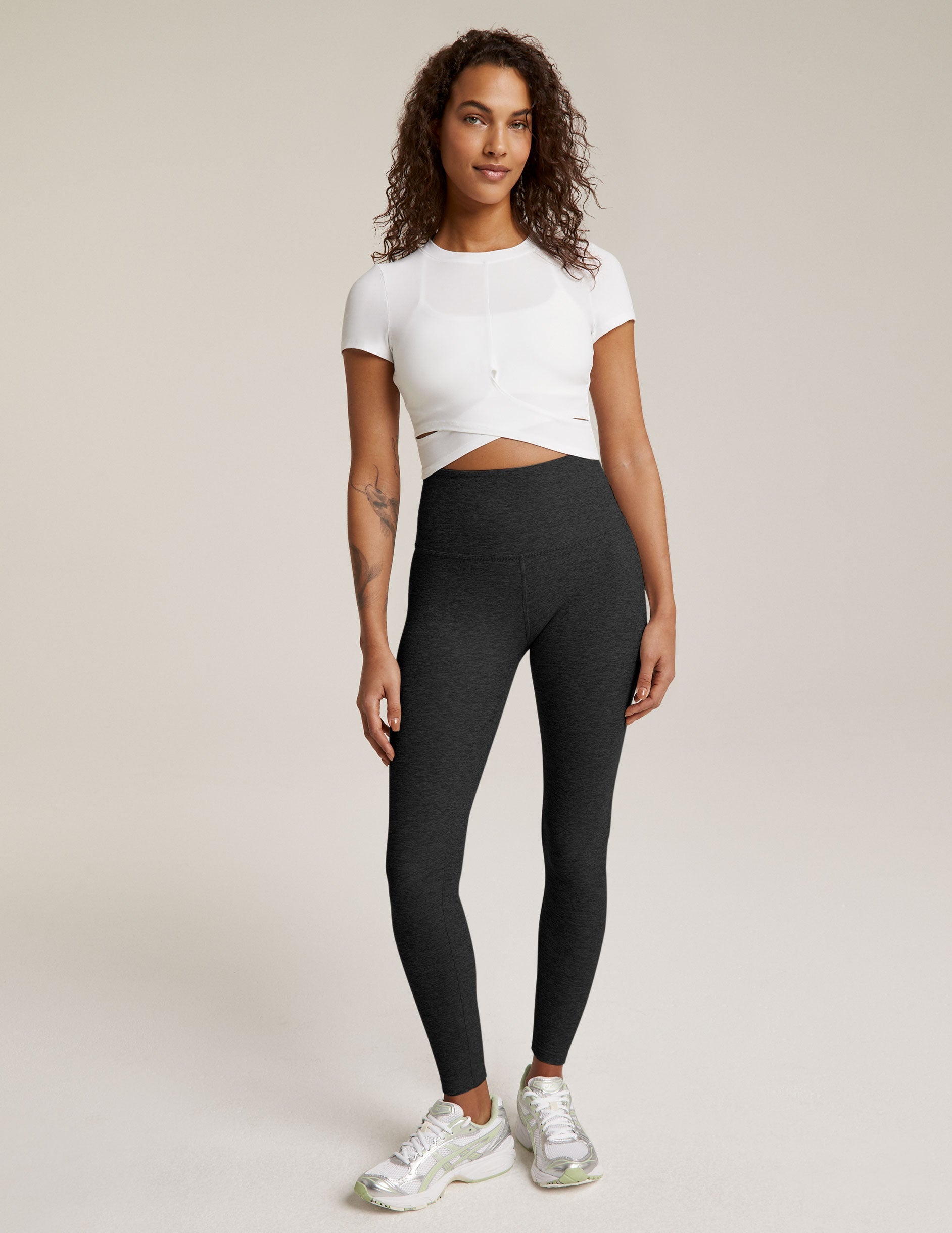 Featherweight Spacedye Cropped Tee: Ultra-Soft, Criss-Cross, Versatile Activewear Top