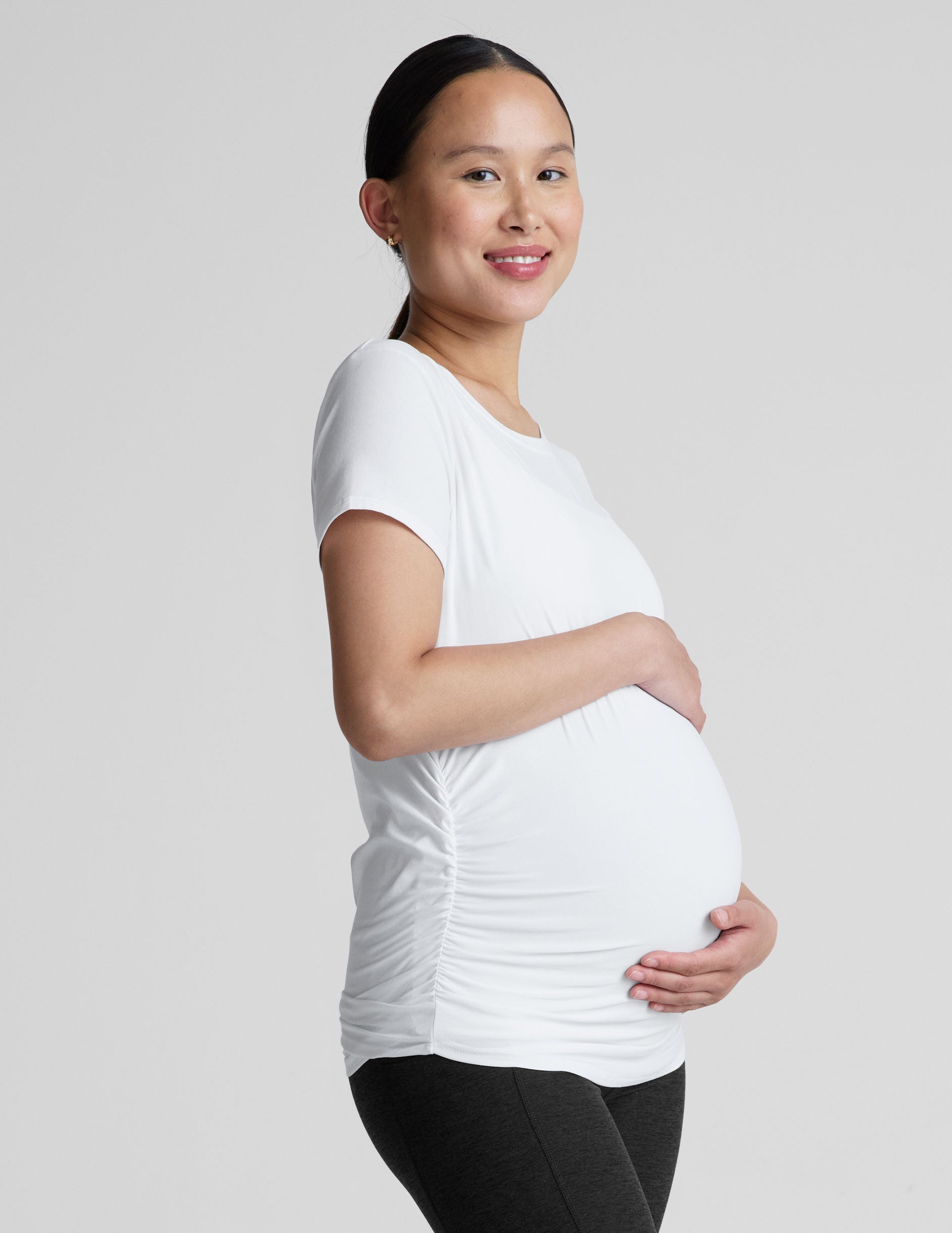 Featherweight Soft Maternity Tee: Ruched Side, Short Sleeve, Ultimate Comfort