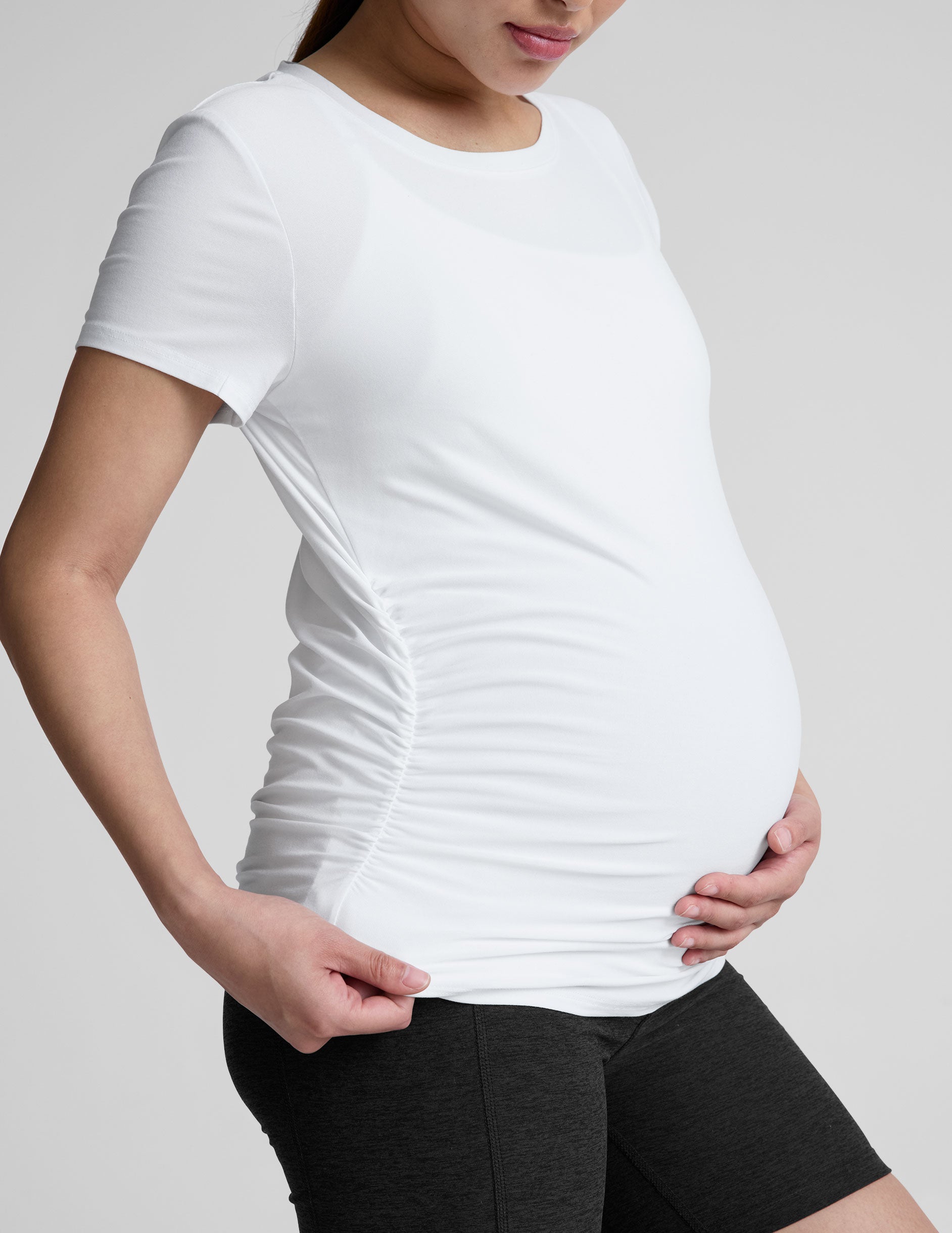 Featherweight Soft Maternity Tee: Ruched Side, Short Sleeve, Ultimate Comfort