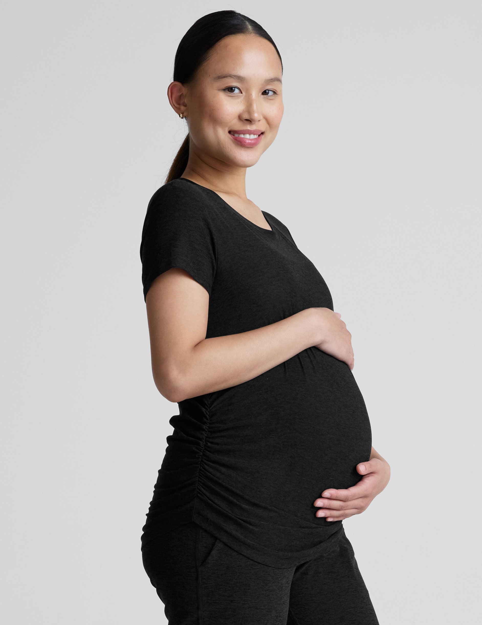 Featherweight Soft Maternity Tee, Ruched Sides, Long Length, Everyday Comfort