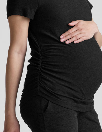 Featherweight Soft Maternity Tee, Ruched Sides, Long Length, Everyday Comfort