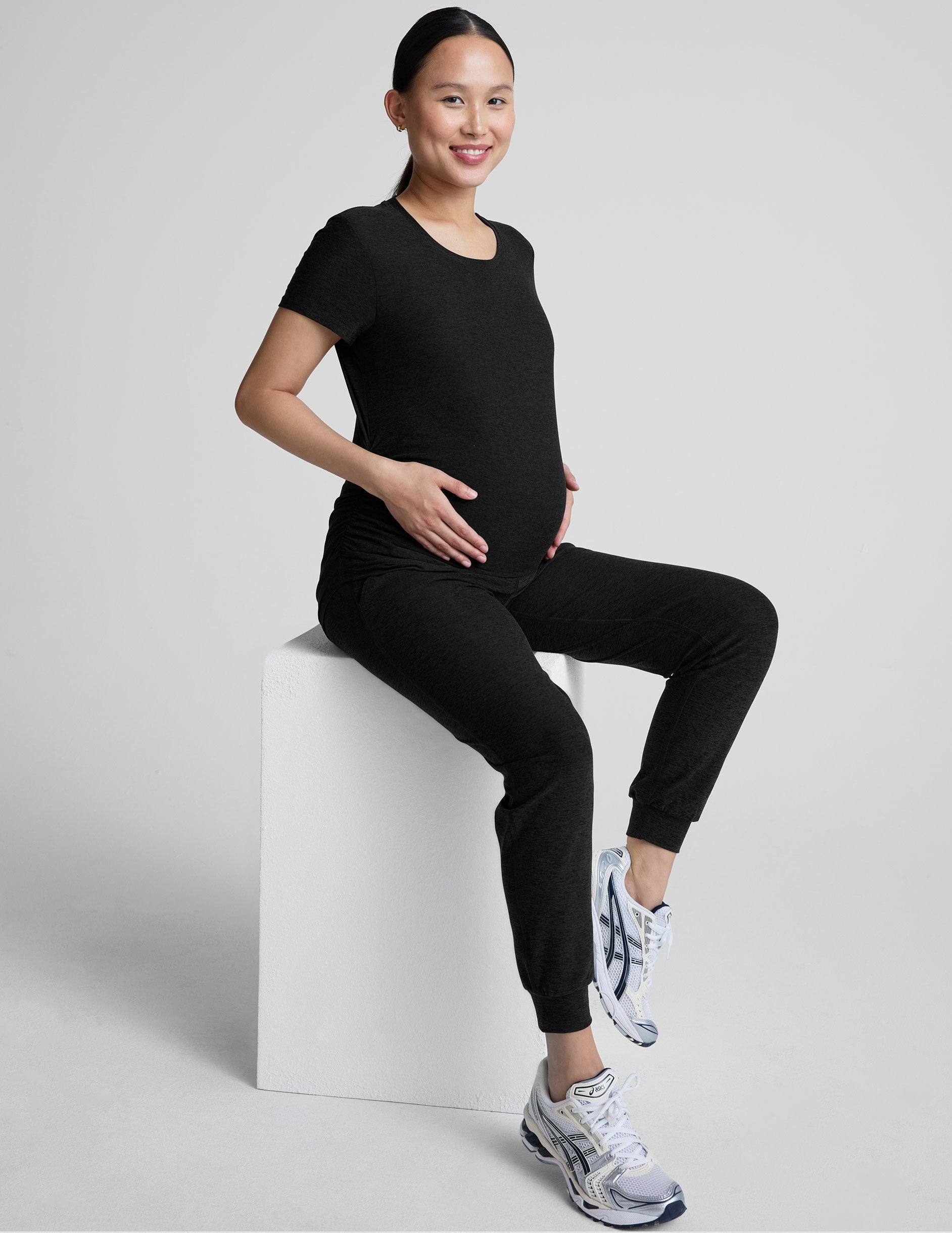 Featherweight Soft Maternity Tee, Ruched Sides, Long Length, Everyday Comfort