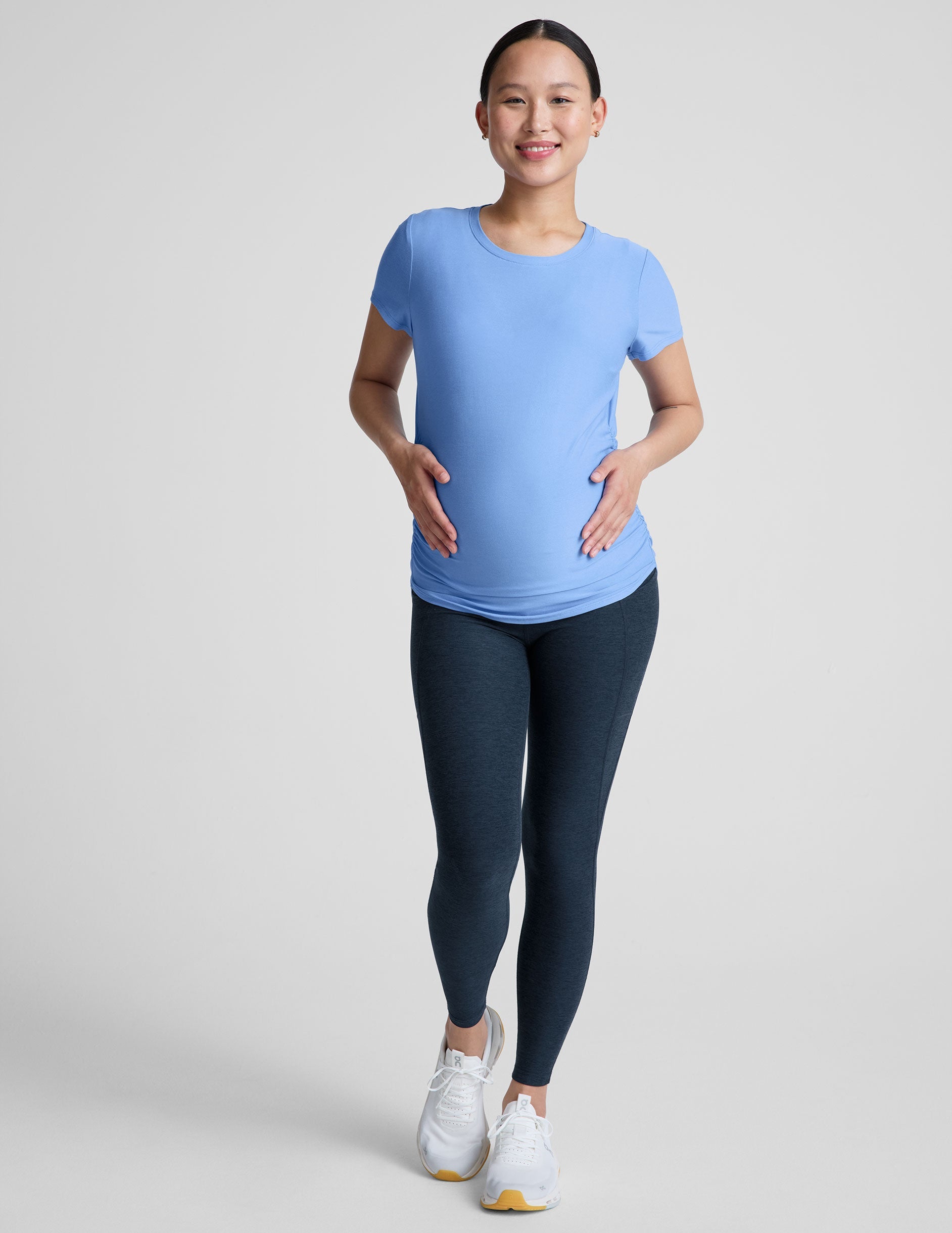 Featherweight Soft Maternity Tee: Comfortable Blue Heather Short Sleeve Top