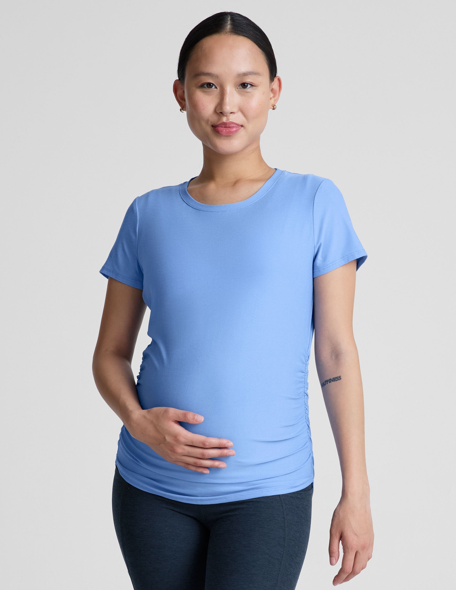 Featherweight Soft Maternity Tee: Comfortable Blue Heather Short Sleeve Top