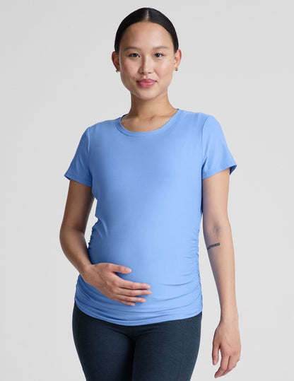 Featherweight Soft Maternity Tee: Comfortable Blue Heather Short Sleeve Top