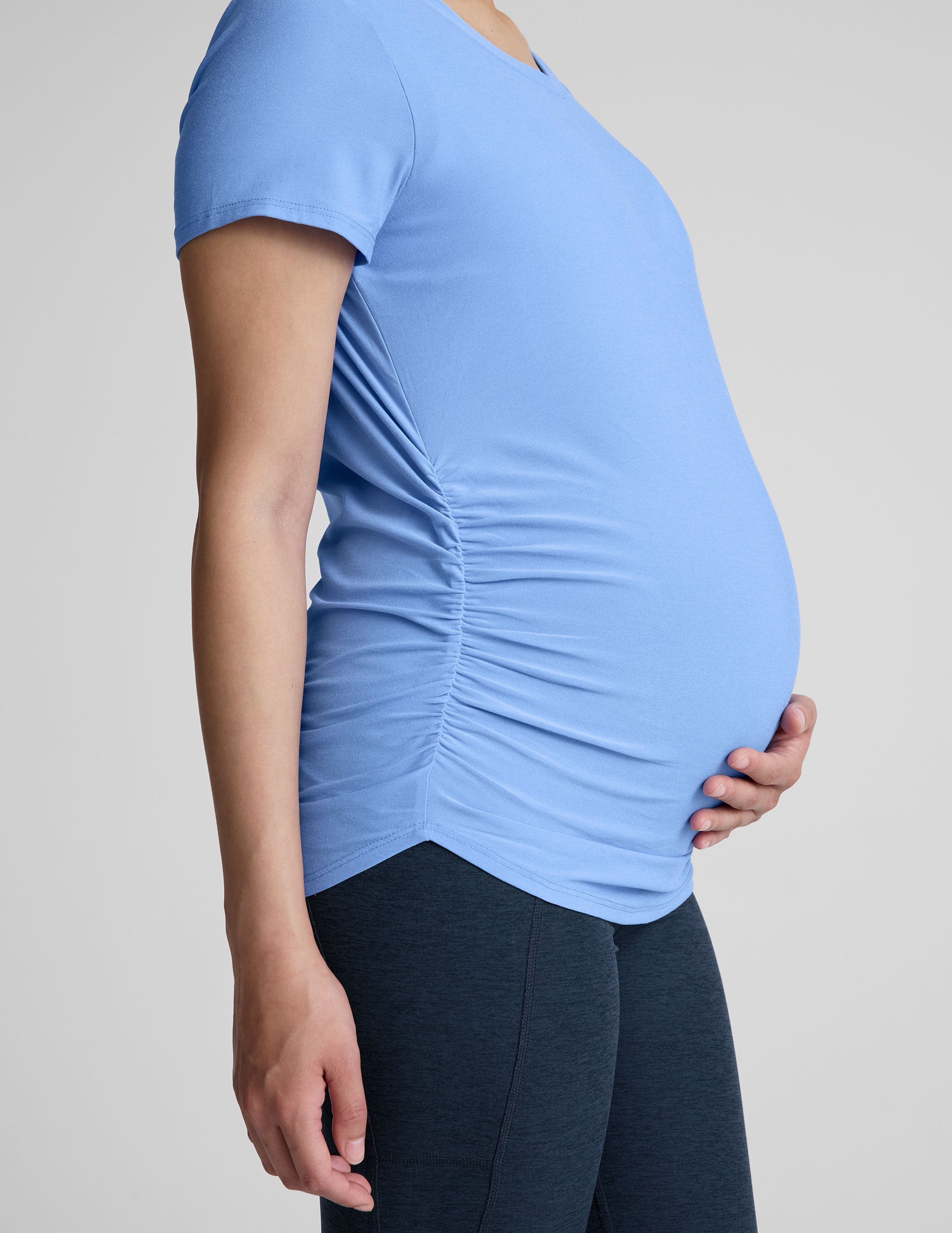 Featherweight Soft Maternity Tee: Comfortable Blue Heather Short Sleeve Top