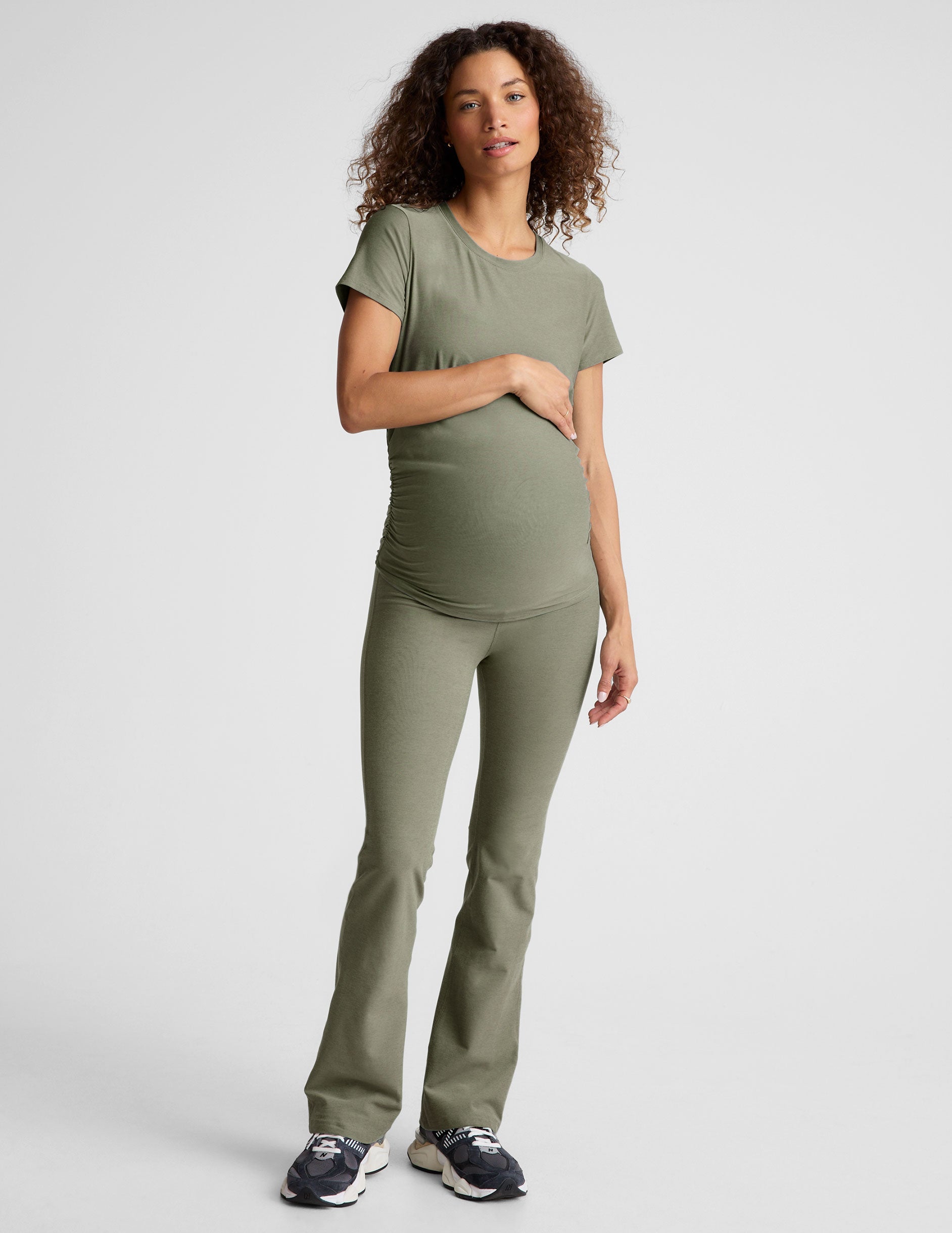 Featherweight Soft Maternity Tee: Short Sleeve, Long Length, Ruched, Comfortable Fit
