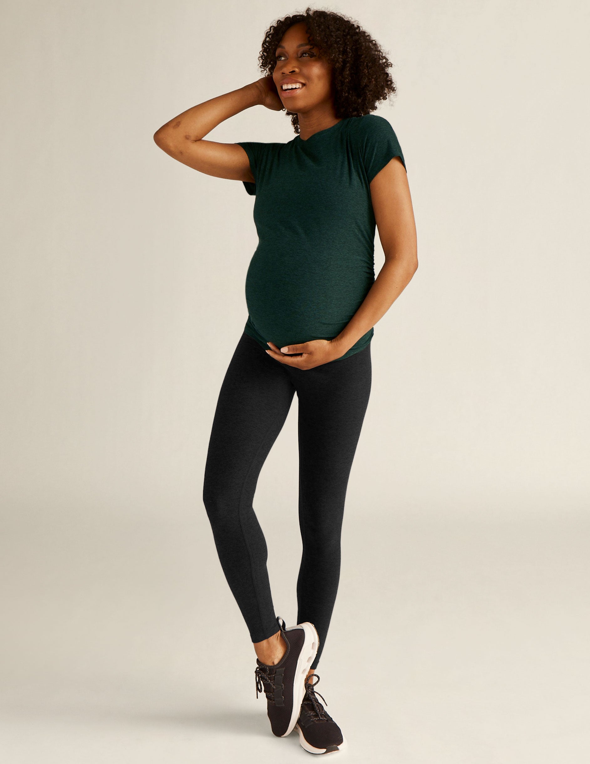 Soft Featherweight Spacedye Maternity Tee: Comfortable Short Sleeve with Ruched Sides