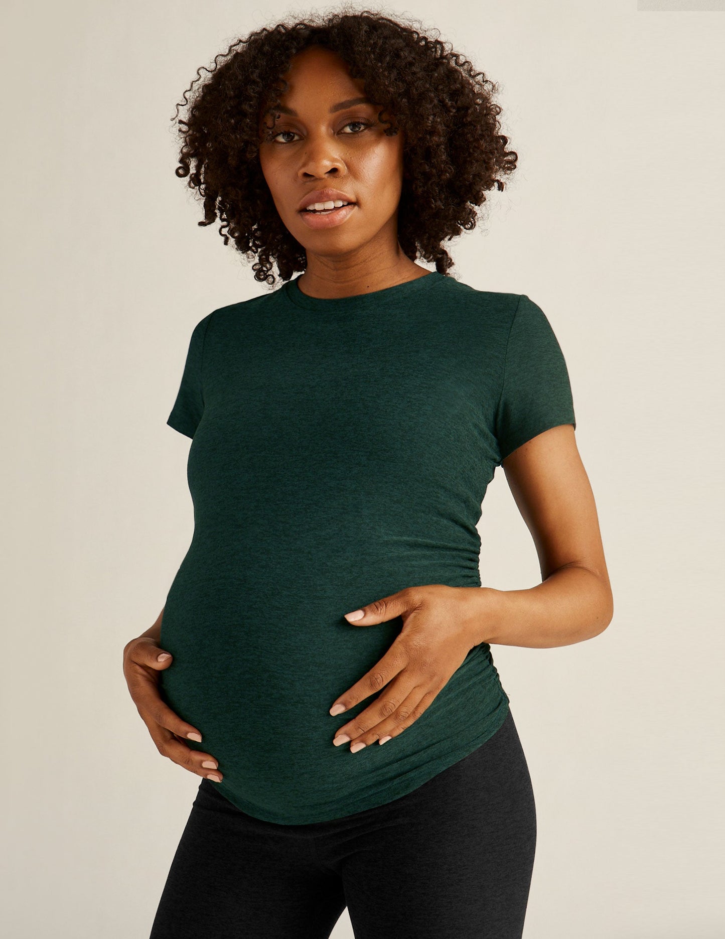 Soft Featherweight Spacedye Maternity Tee: Comfortable Short Sleeve with Ruched Sides