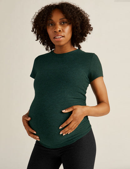 Soft Featherweight Spacedye Maternity Tee: Comfortable Short Sleeve with Ruched Sides