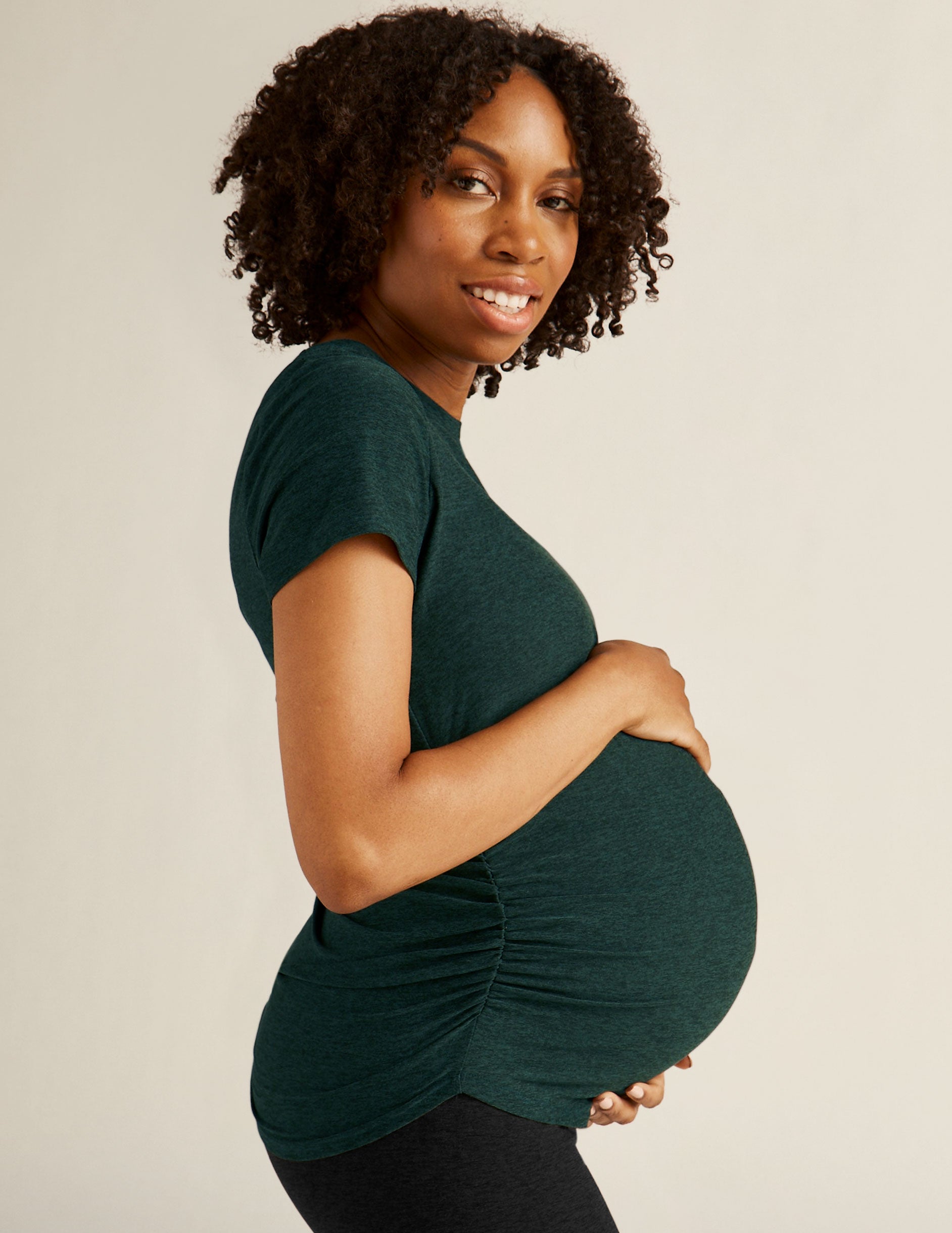 Soft Featherweight Spacedye Maternity Tee: Comfortable Short Sleeve with Ruched Sides