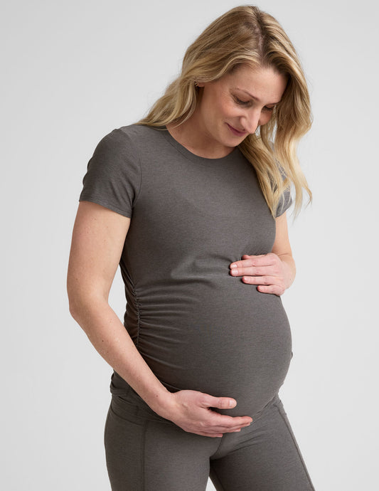 Soft Featherweight Maternity Tee: Comfortable Ruched Side Everyday Short Sleeve Top