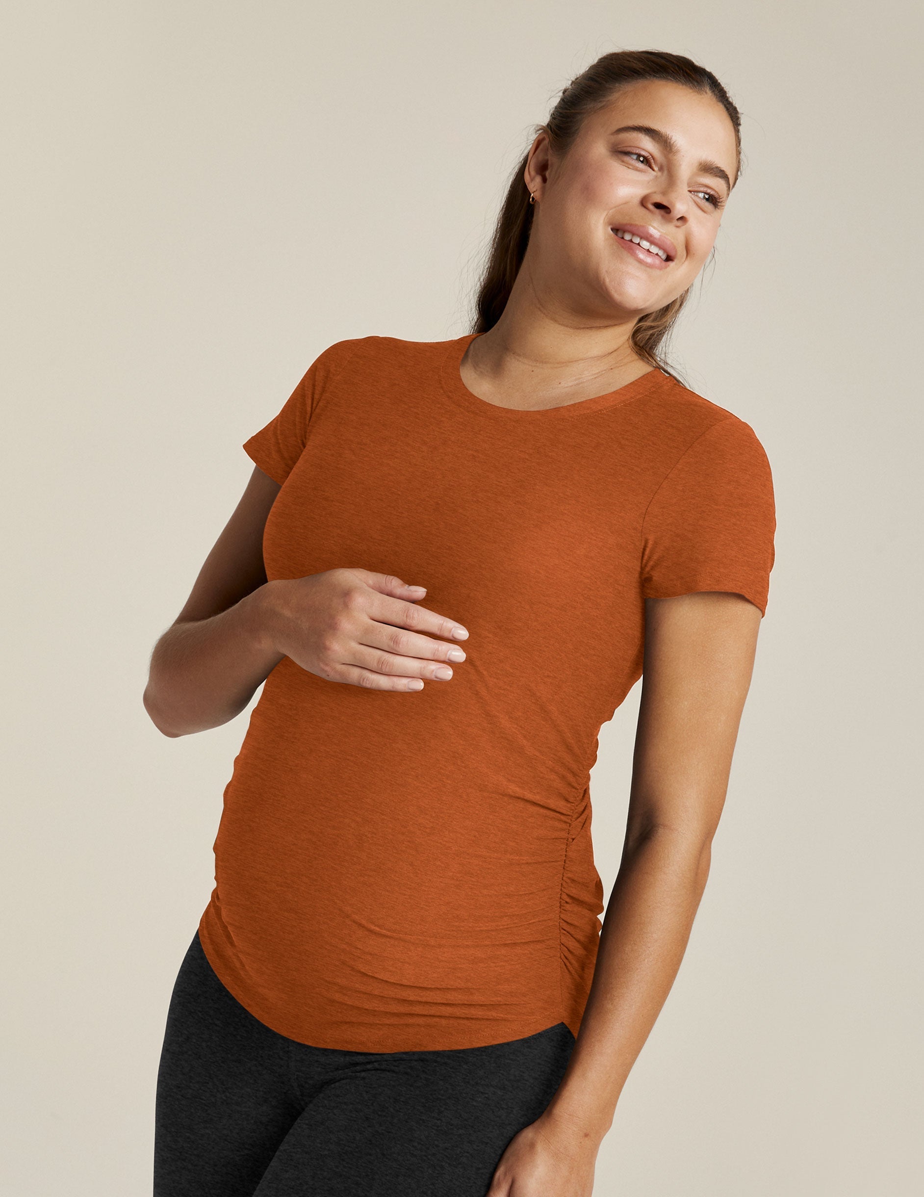 Featherweight Soft Maternity Tee: Everyday Short Sleeve Comfort with Ruched Sides