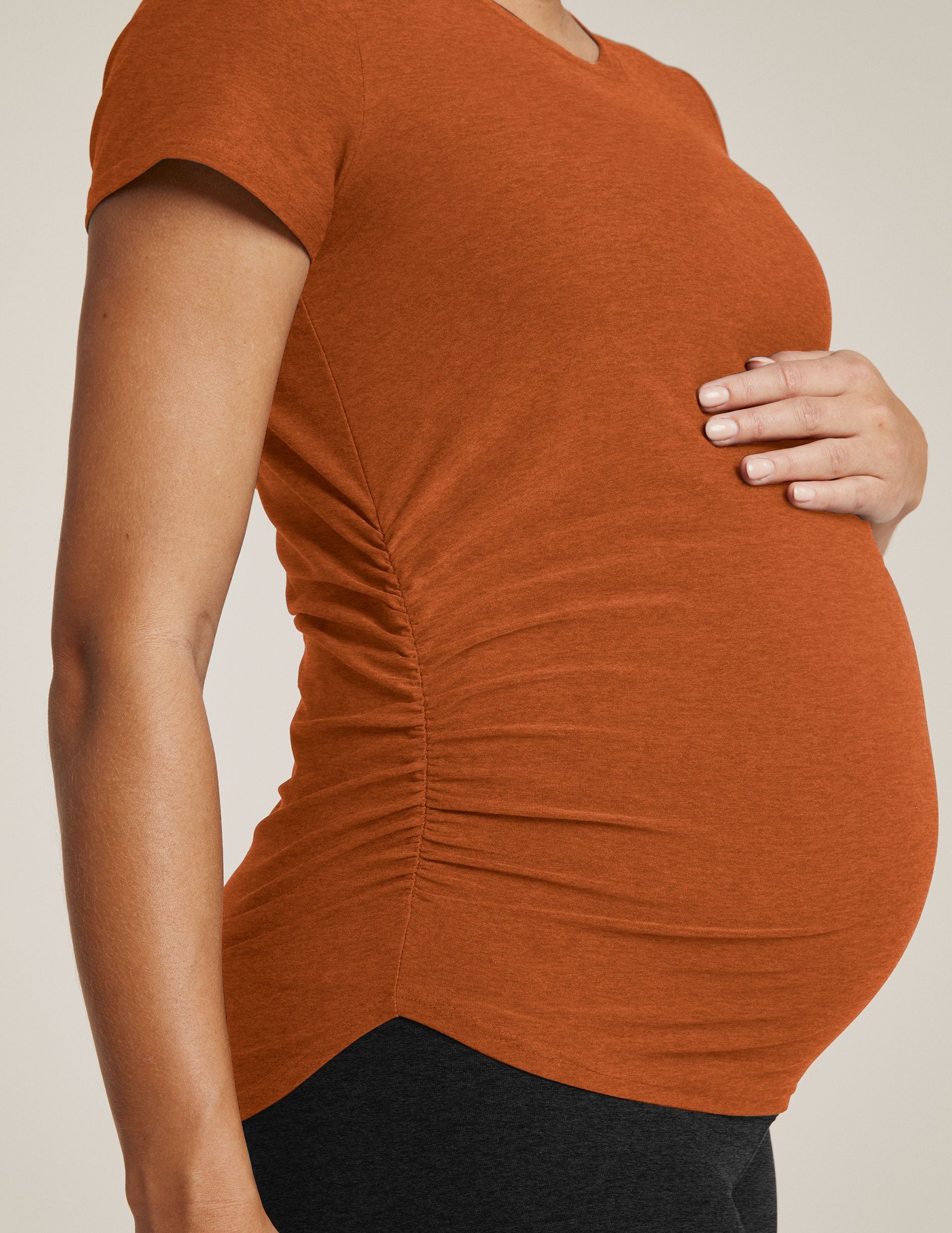Featherweight Soft Maternity Tee: Everyday Short Sleeve Comfort with Ruched Sides