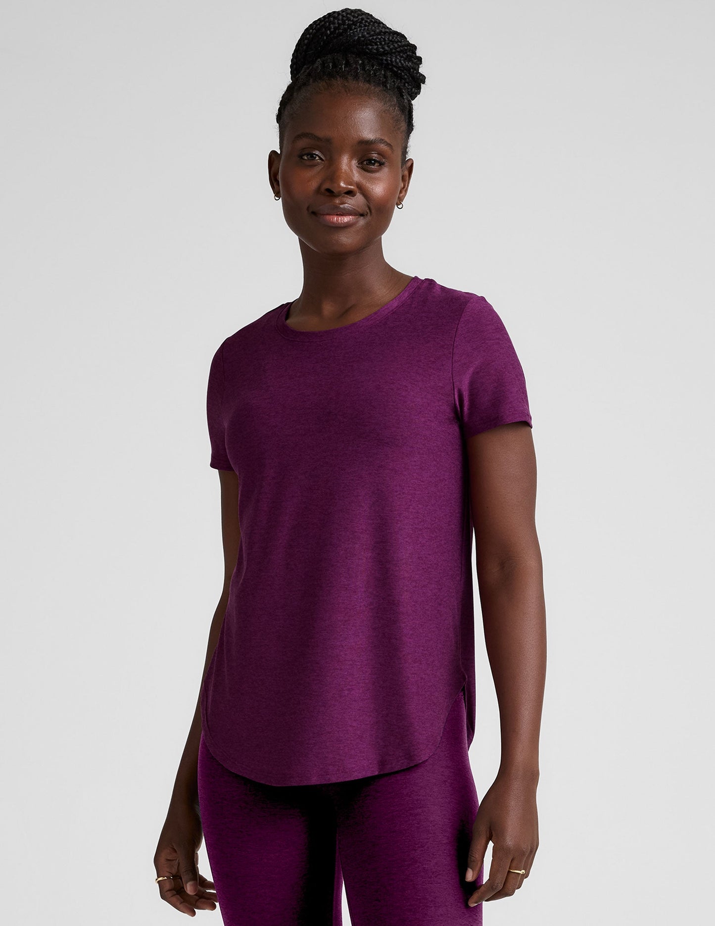 Soft Featherweight Spacedye Relaxed Fit Short Sleeve Tee with Curved Hem