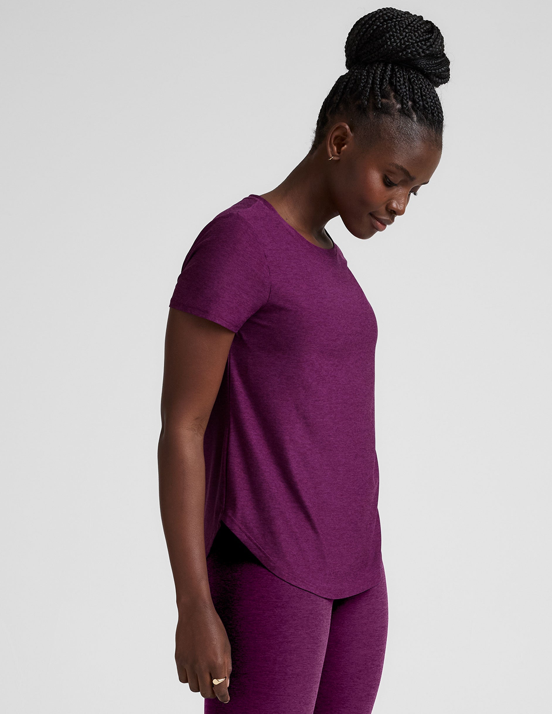 Soft Featherweight Spacedye Relaxed Fit Short Sleeve Tee with Curved Hem