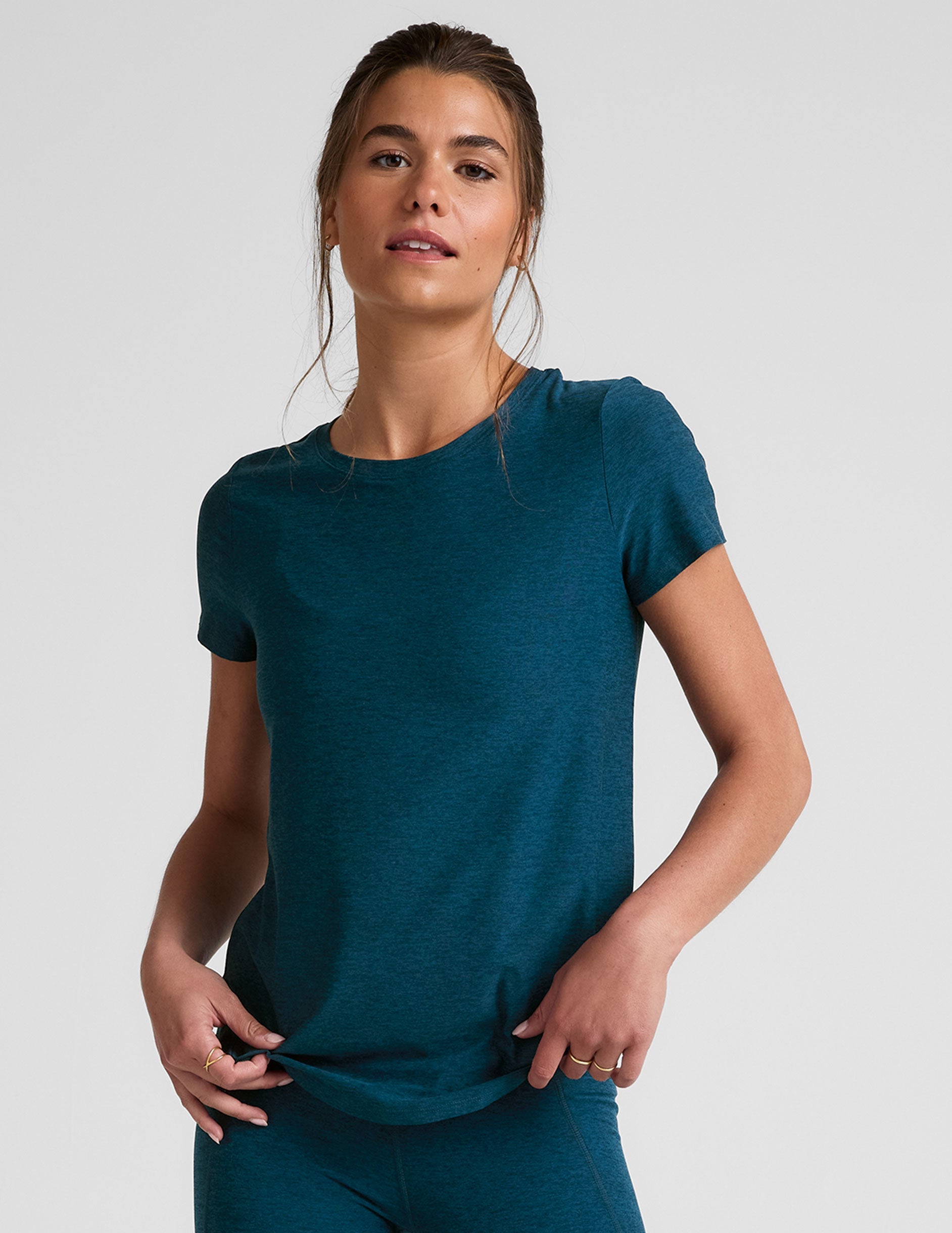 Ultra-Soft Featherweight Spacedye Relaxed Fit Tee with Curved Hem and Short Sleeves