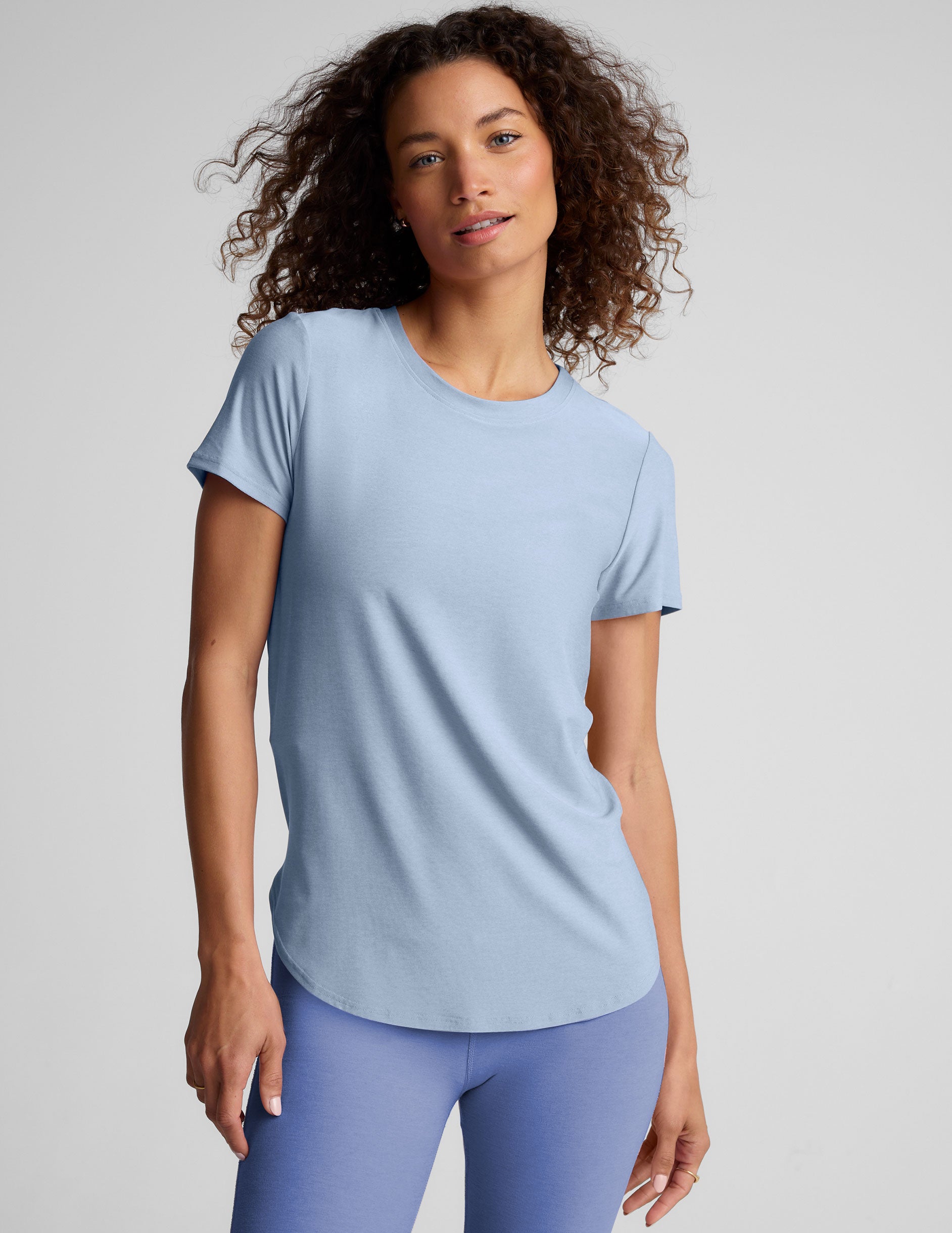 Beyond Yoga Featherweight Blue Zen Heather Relaxed Fit Short Sleeve Tee