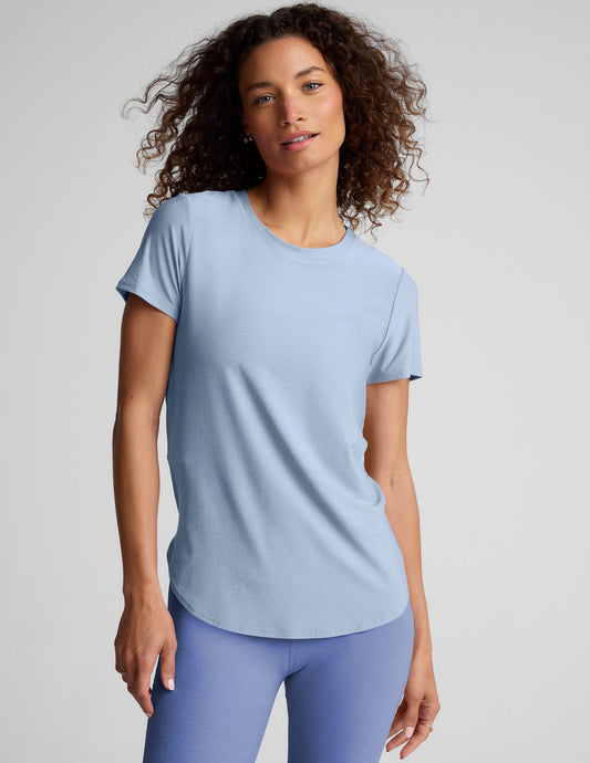 Beyond Yoga Featherweight Blue Zen Heather Relaxed Fit Short Sleeve Tee
