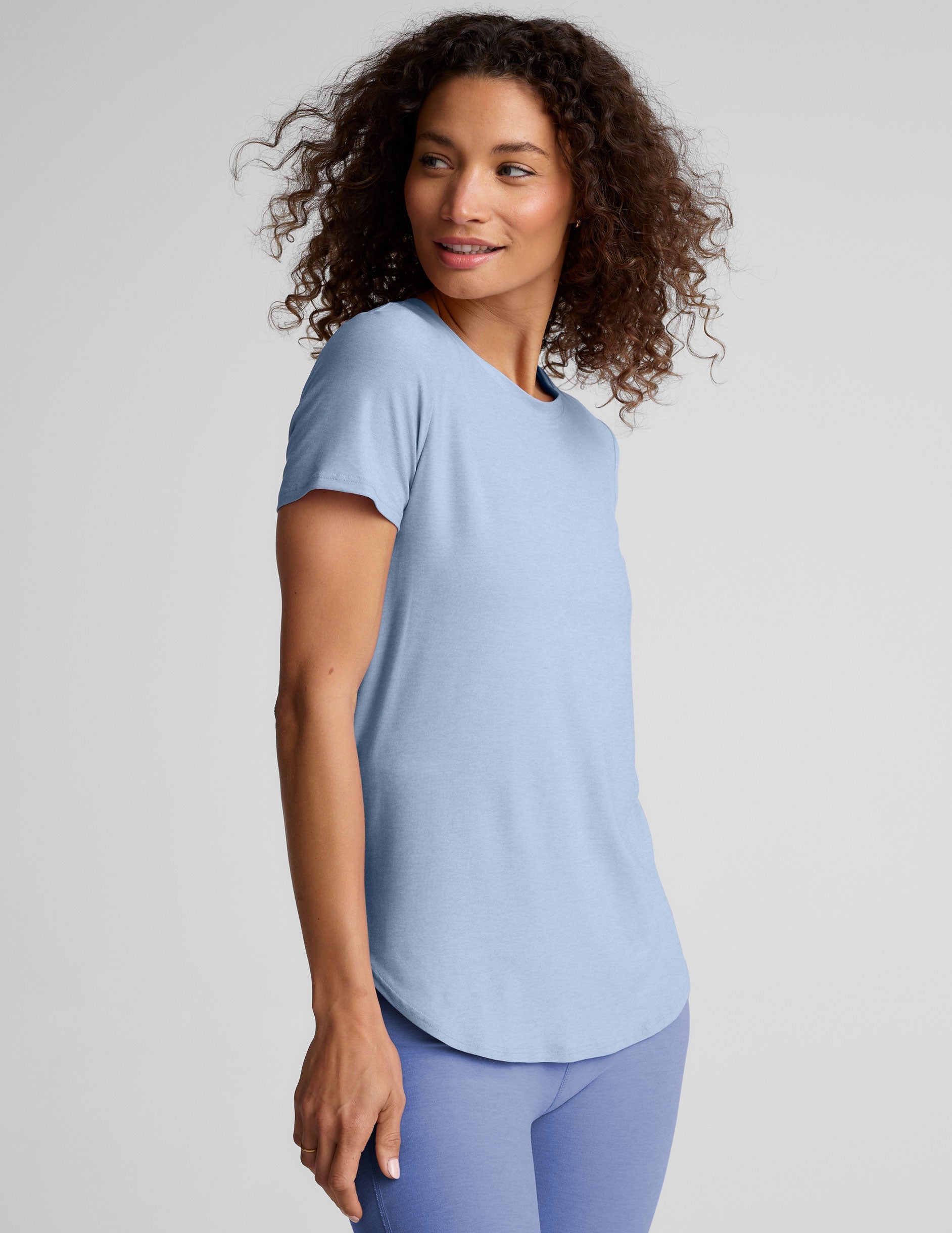 Beyond Yoga Featherweight Blue Zen Heather Relaxed Fit Short Sleeve Tee