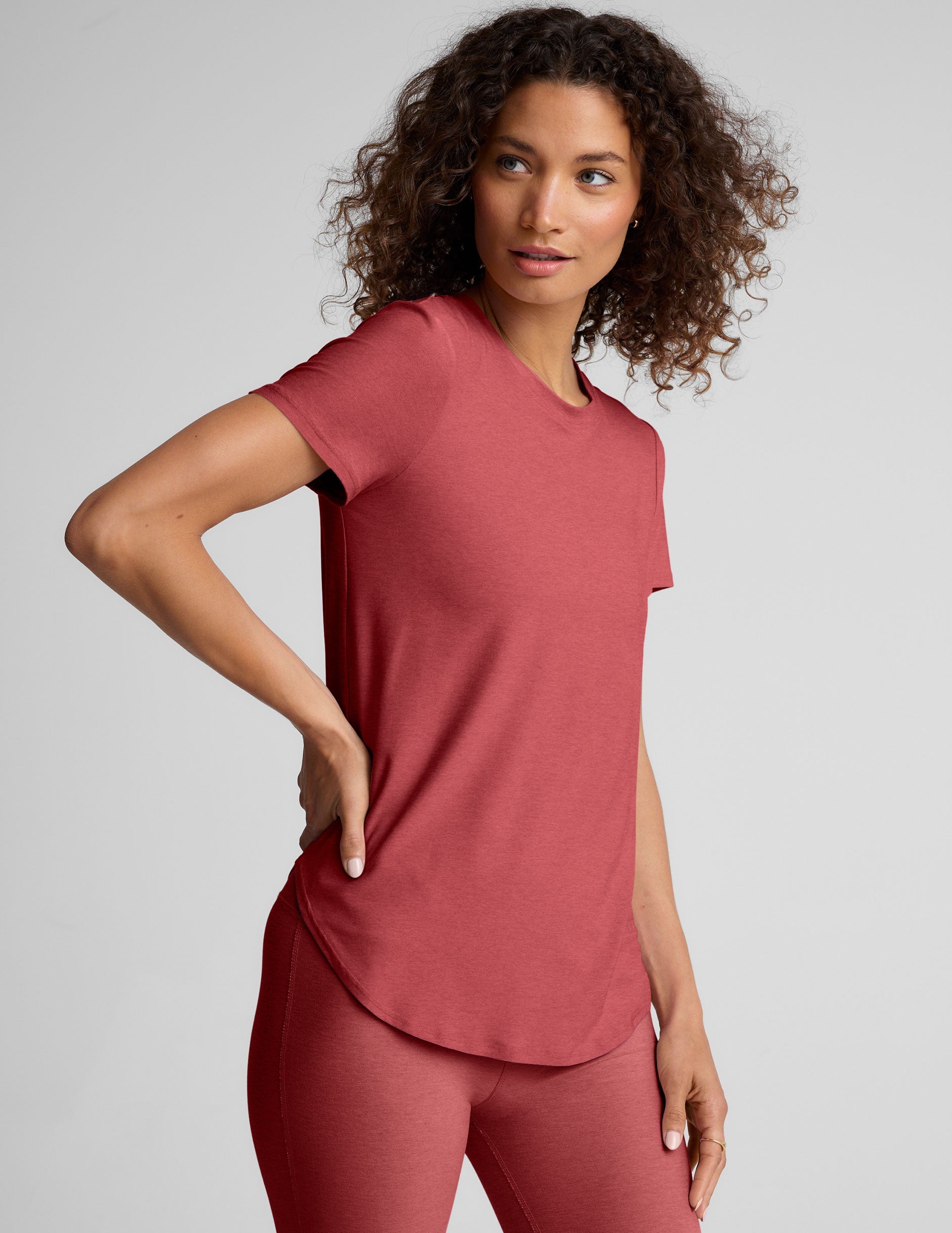 Ultra-Soft Featherweight Down Low Tee: Relaxed Fit, Curved Hem, Short Sleeve Top