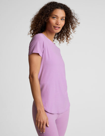 Ultra-Soft Featherweight Lilac Petal Heather Scoop Neck Tee | Beyond Yoga