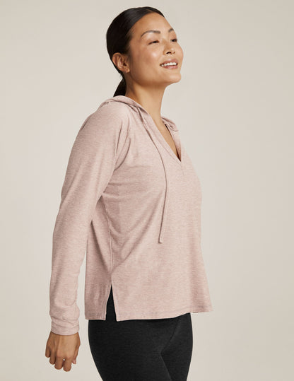 Featherweight Spacedye V-Neck Hoodie: Lightweight Relaxed Fit Long Sleeve Top