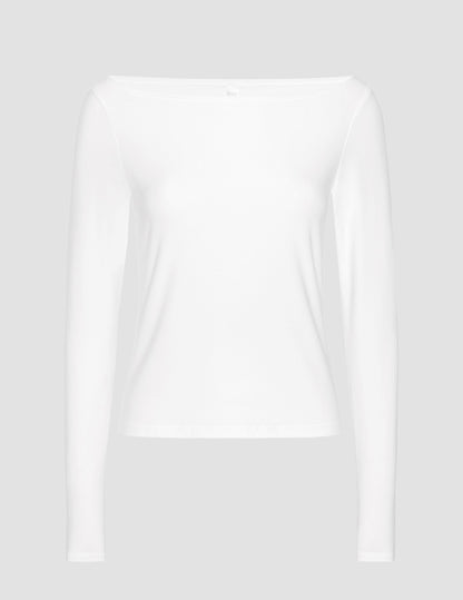 Cloud White Featherweight Sun Blocking Long Sleeve Boat Neck Pullover Top