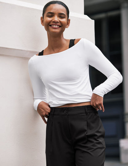 Cloud White Featherweight Sun Blocking Long Sleeve Boat Neck Pullover Top