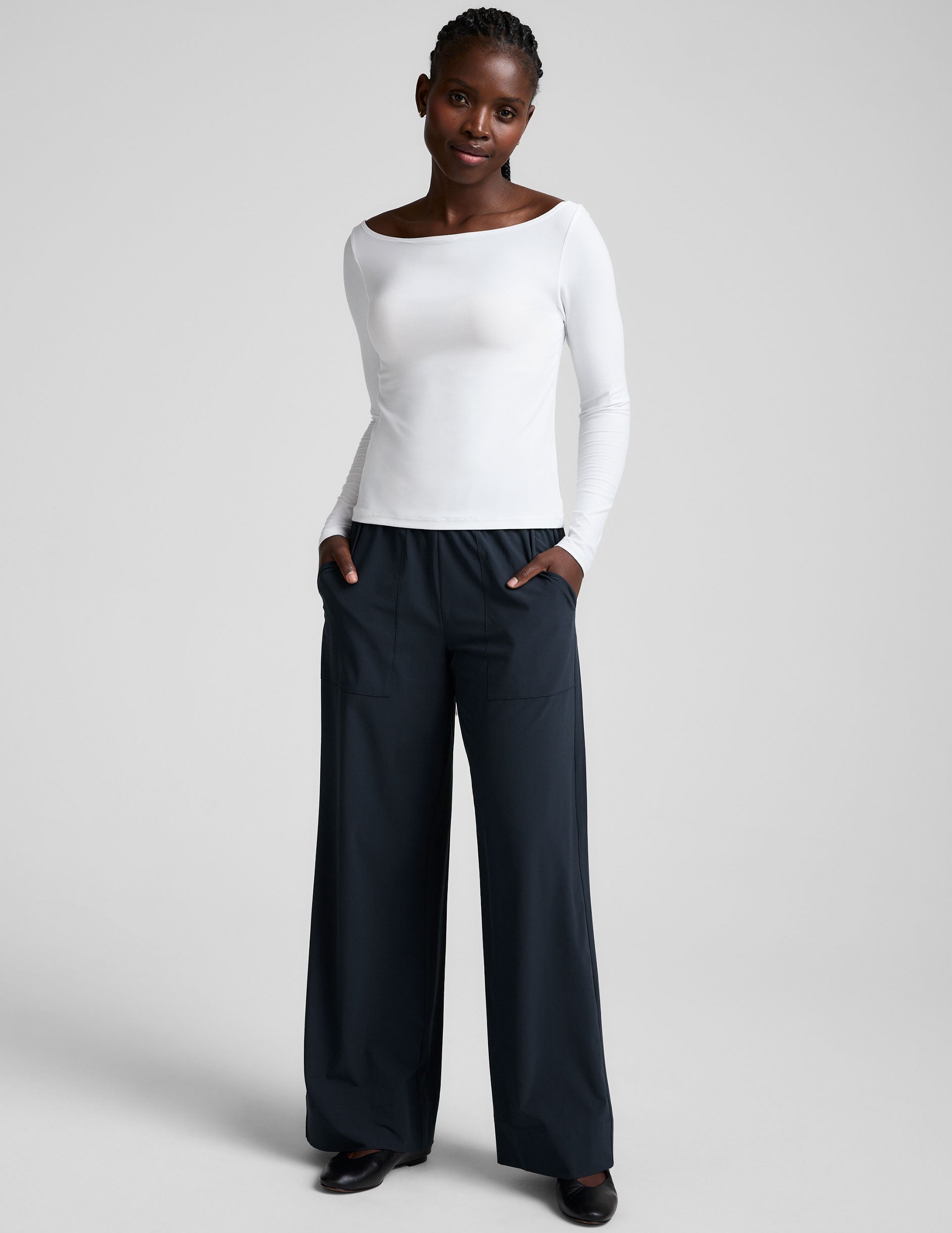Cloud White Featherweight Sun Blocking Long Sleeve Boat Neck Pullover Top