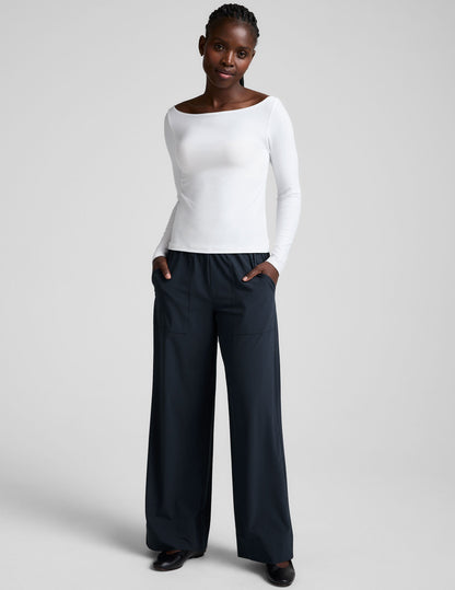 Cloud White Featherweight Sun Blocking Long Sleeve Boat Neck Pullover Top