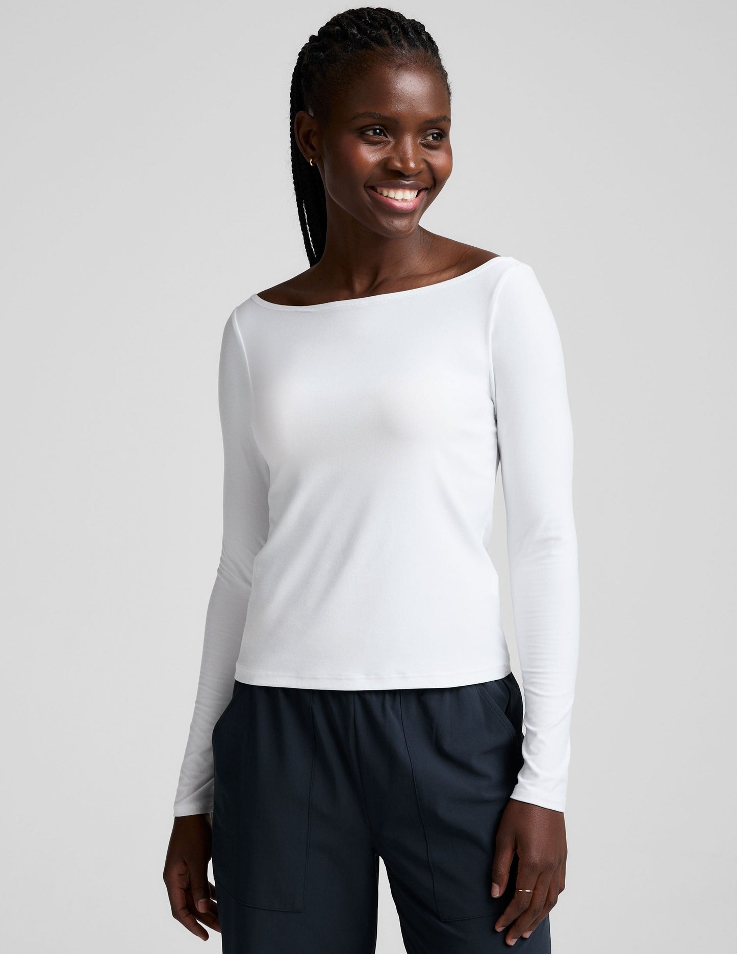 Cloud White Featherweight Sun Blocking Long Sleeve Boat Neck Pullover Top