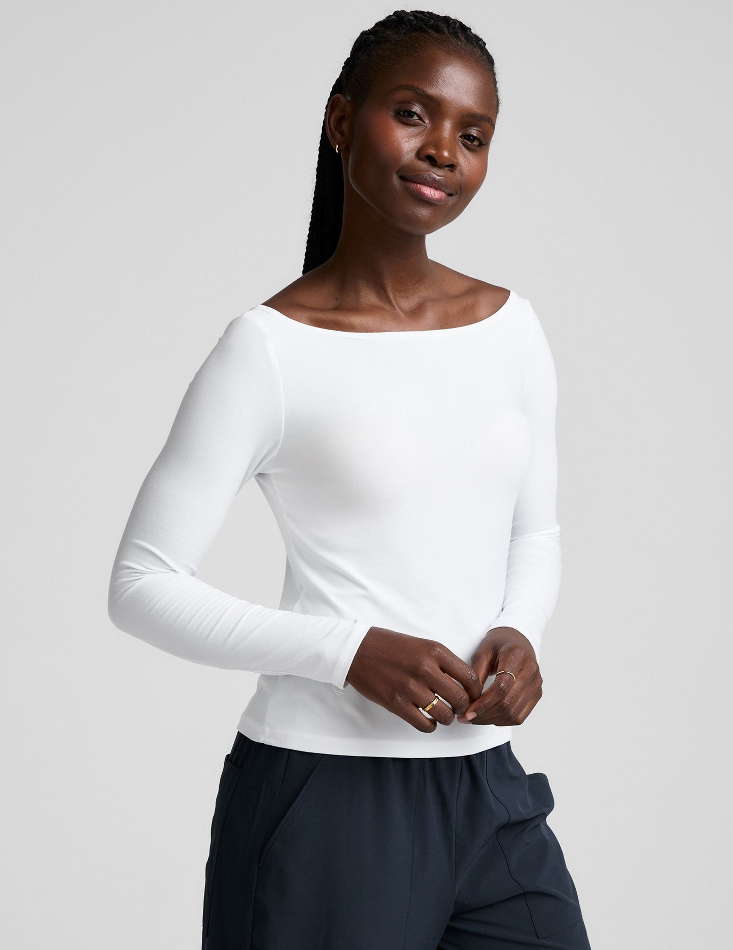 Cloud White Featherweight Sun Blocking Long Sleeve Boat Neck Pullover Top