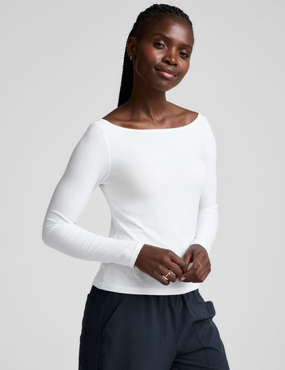 Cloud White Featherweight Sun Blocking Long Sleeve Boat Neck Pullover Top