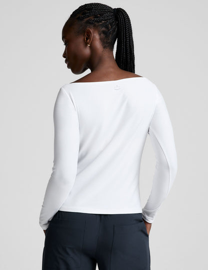 Cloud White Featherweight Sun Blocking Long Sleeve Boat Neck Pullover Top