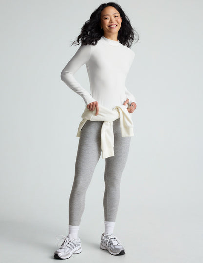 Featherweight Cloud White Mock Neck Pullover Top with Thumbholes