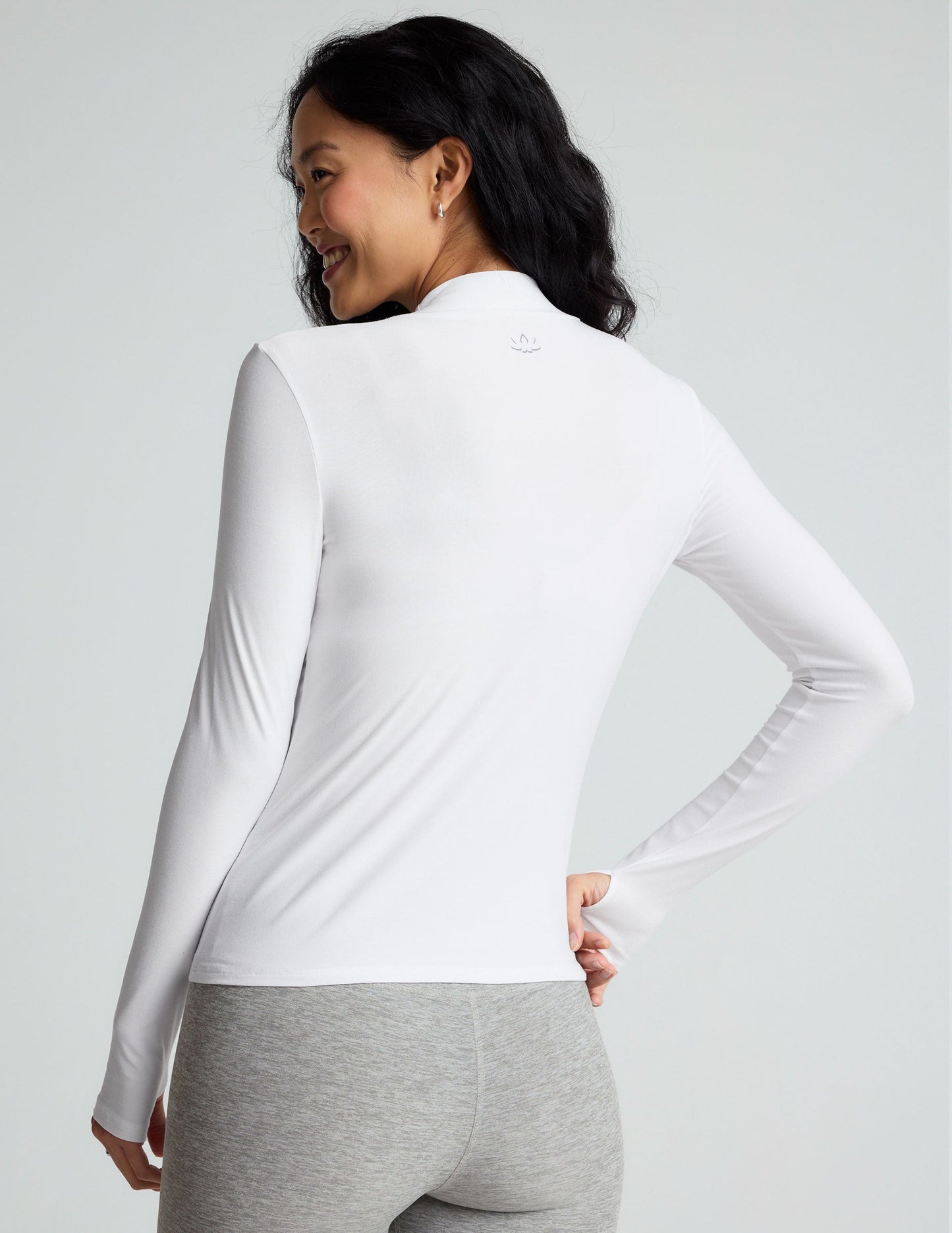 Featherweight Cloud White Mock Neck Pullover Top with Thumbholes