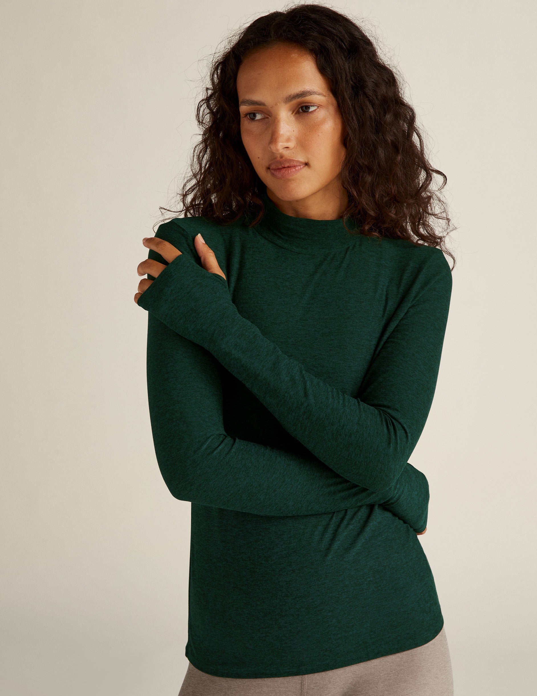 Featherweight Soft Mock Neck Pullover Top with Thumbholes for Ultimate Comfort