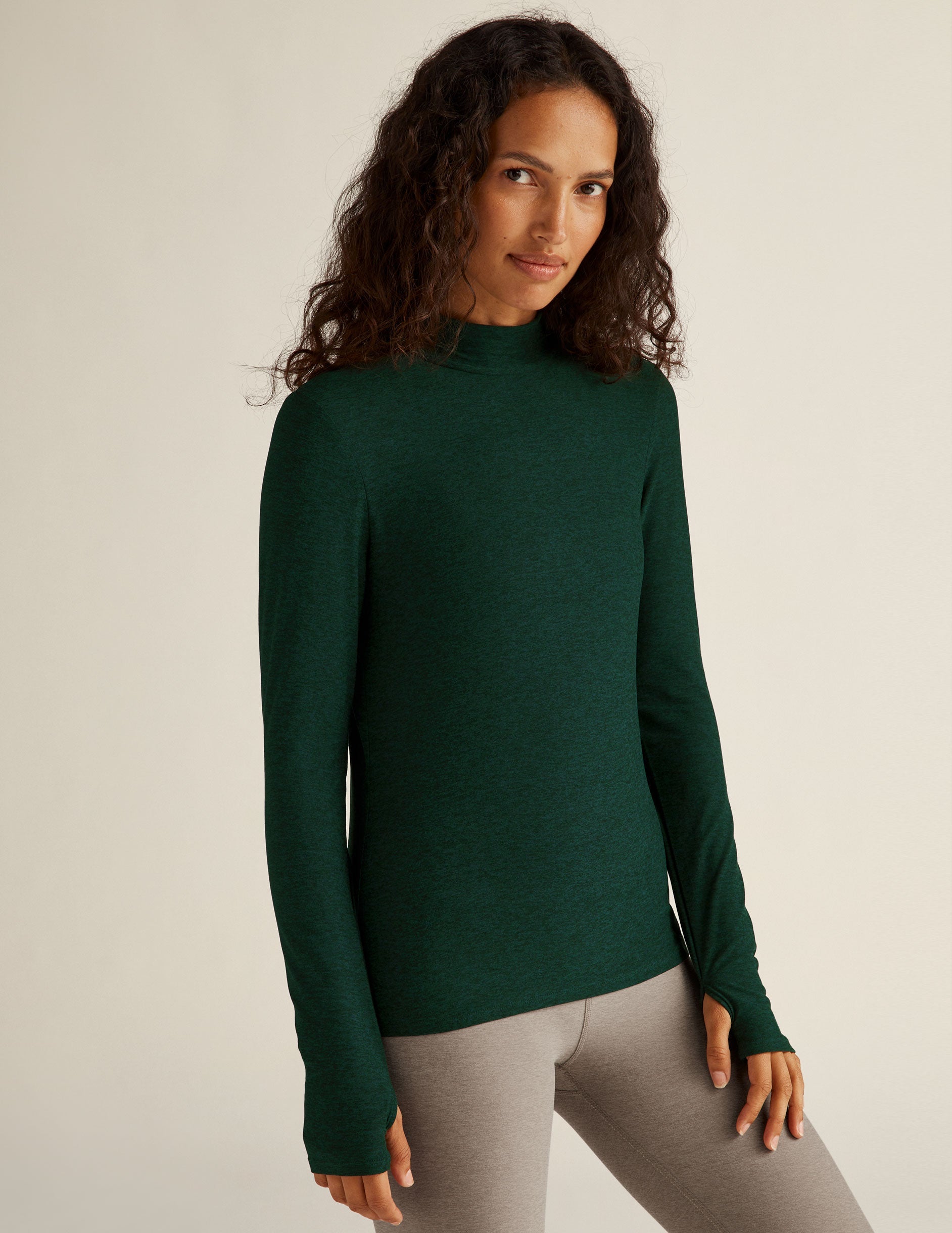 Featherweight Soft Mock Neck Pullover Top with Thumbholes for Ultimate Comfort